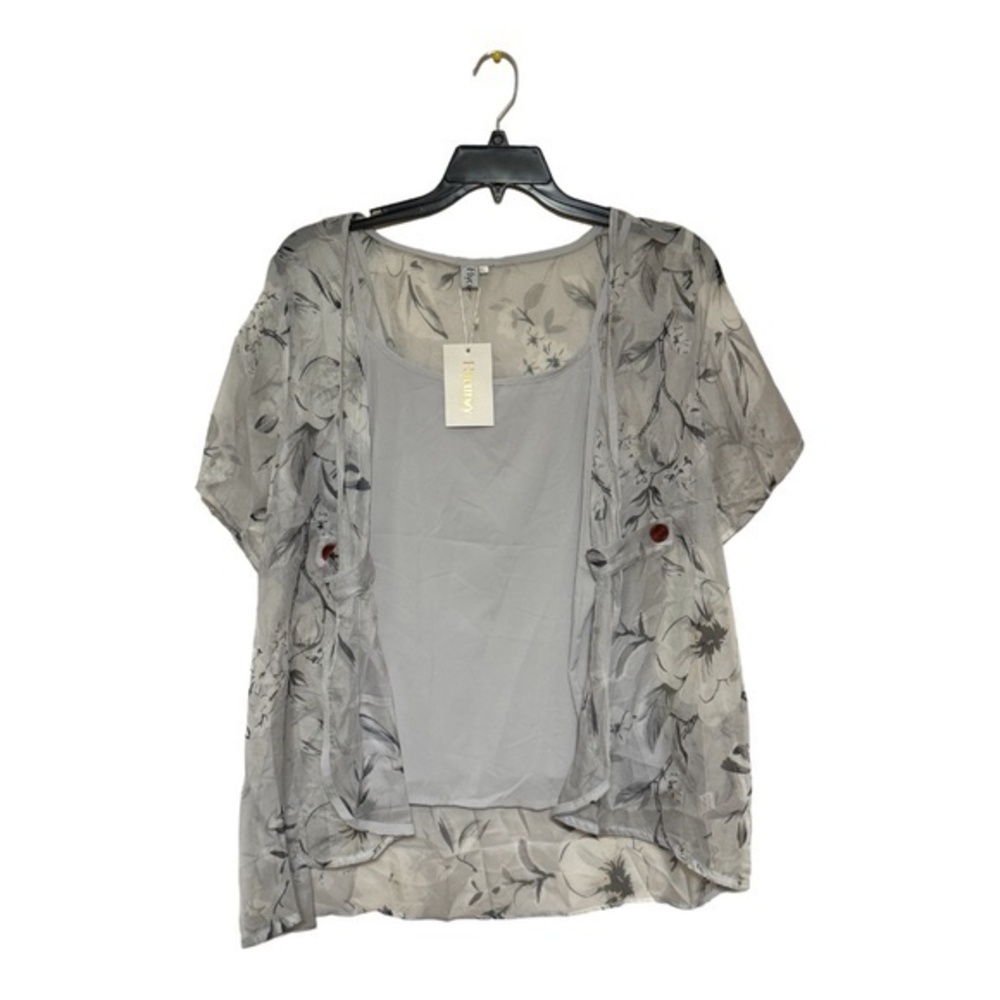 FlyCurvy Womens Tank Top With Chiffon Open Coverup Floral Size XL